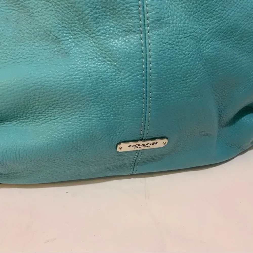 Coach F23309 Avery Leather‎ Hobo in Silver/ Turquoise.